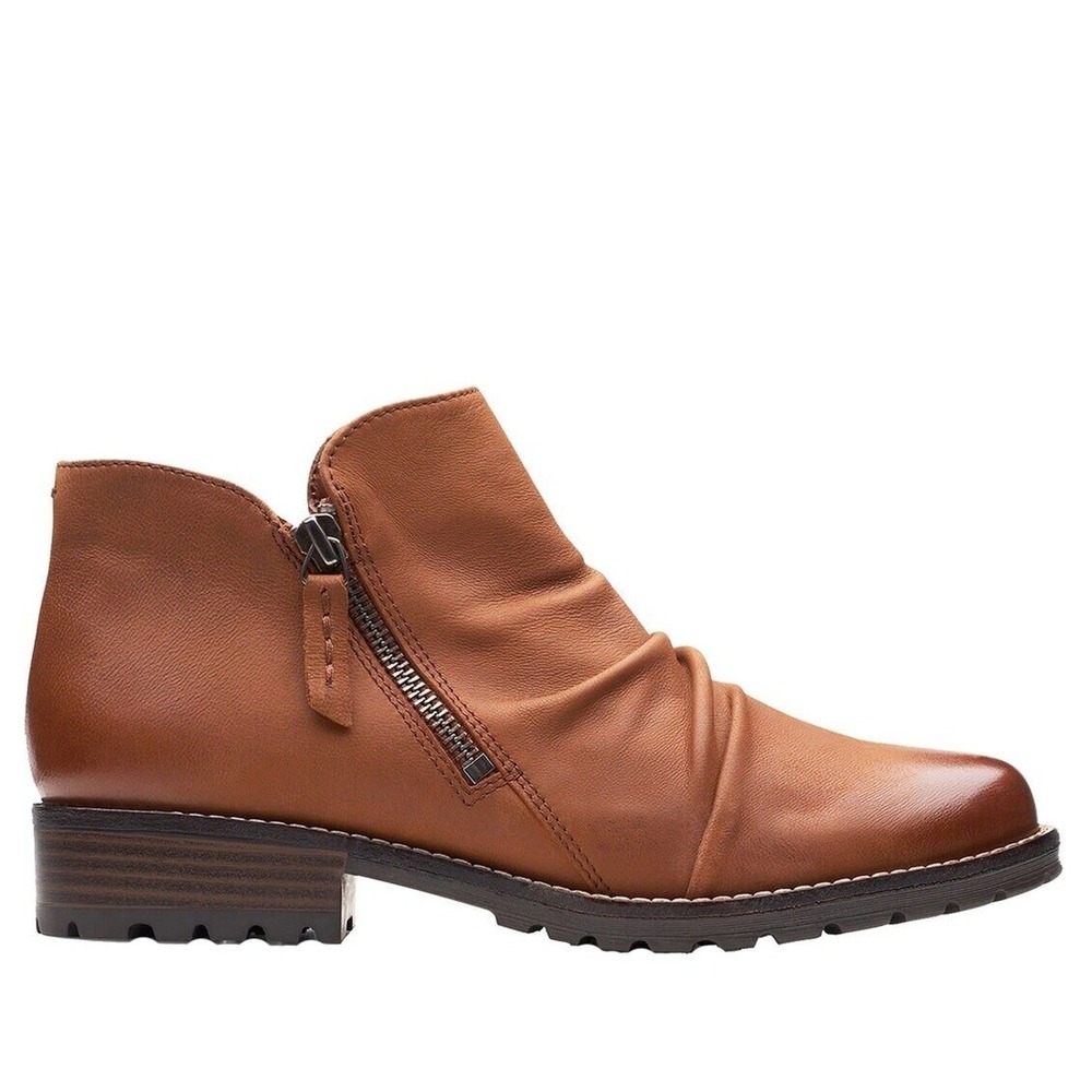 Clarks Size 6.5 Clarkwell Boots Brown Leather Side Zip Booties‎ Comfort Women's